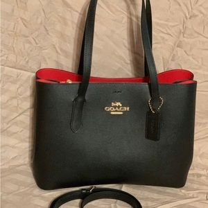 Coach Avenue carryall black and red tote